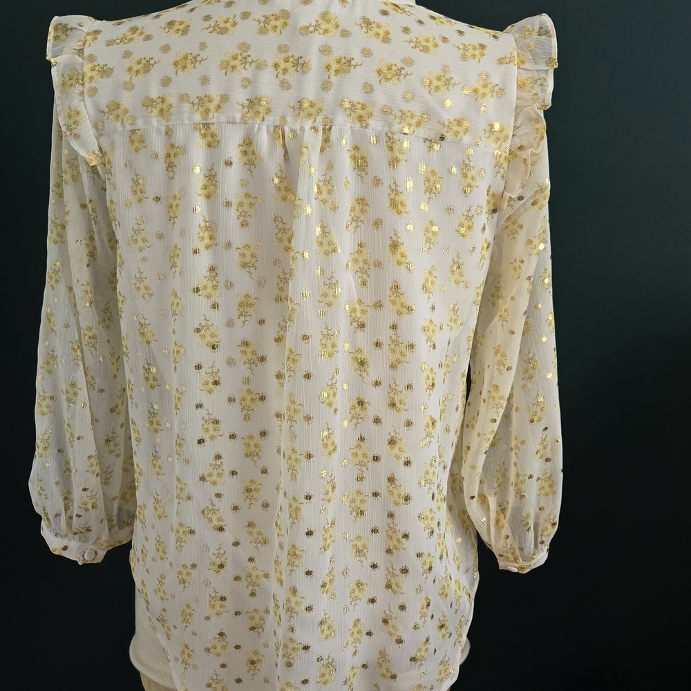 Elegant Gold Floral Sheer Blouse - Cream/Gold - Picture 4 of 6